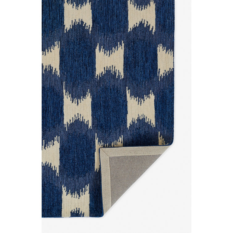Navy Blue Wool Ikat Hand Tufted 8' x 10' Area Rug