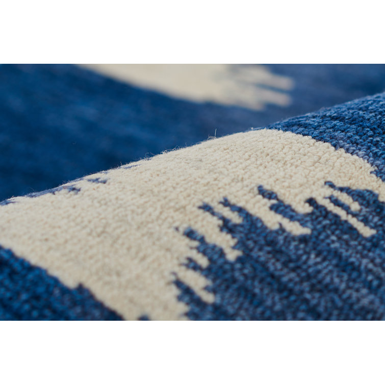 Navy Blue Wool Ikat Hand Tufted 8' x 10' Area Rug