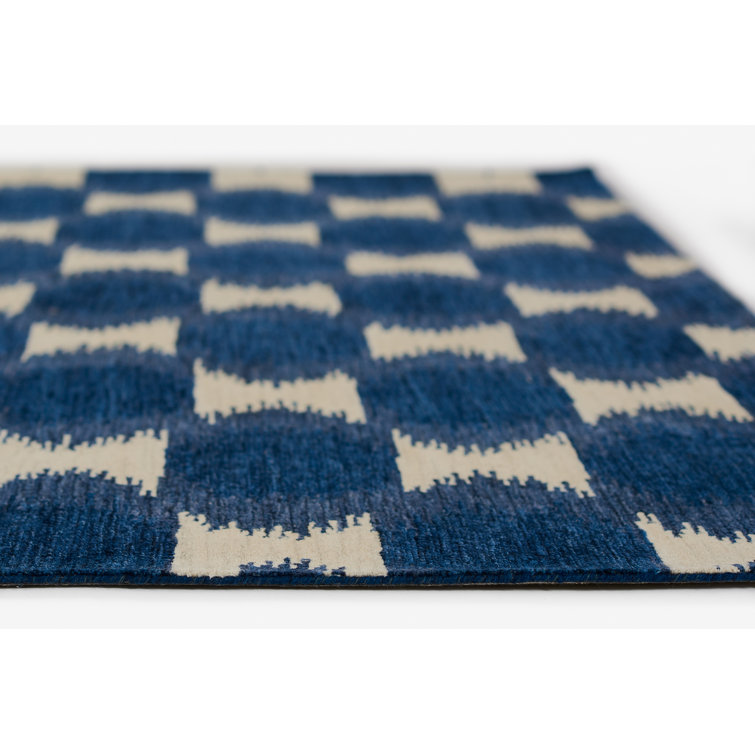 Navy Blue Wool Ikat Hand Tufted 8' x 10' Area Rug