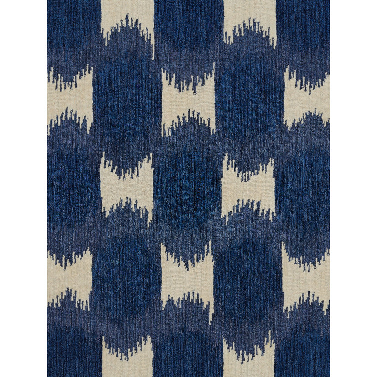 Navy Blue Wool Ikat Hand Tufted 8' x 10' Area Rug