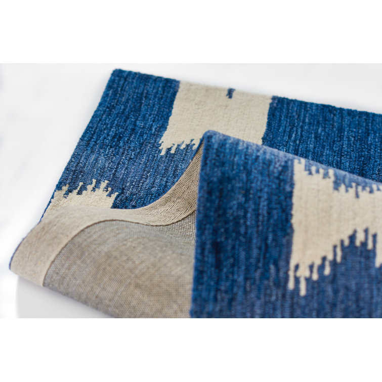 Navy Blue Wool Ikat Hand Tufted 8' x 10' Area Rug