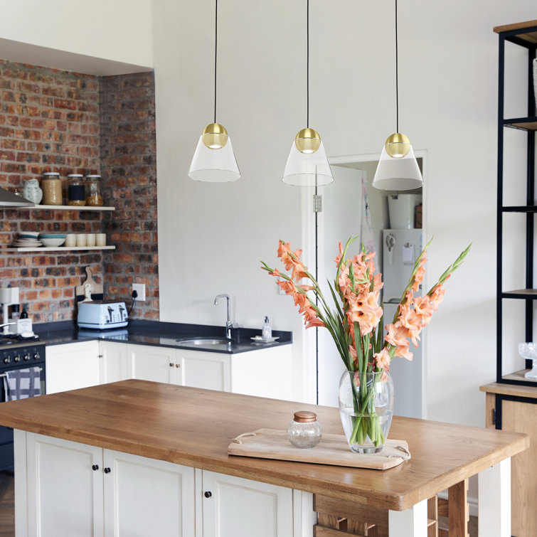 Brushed Brass and Clear Glass 3-Light Kitchen Island Pendant