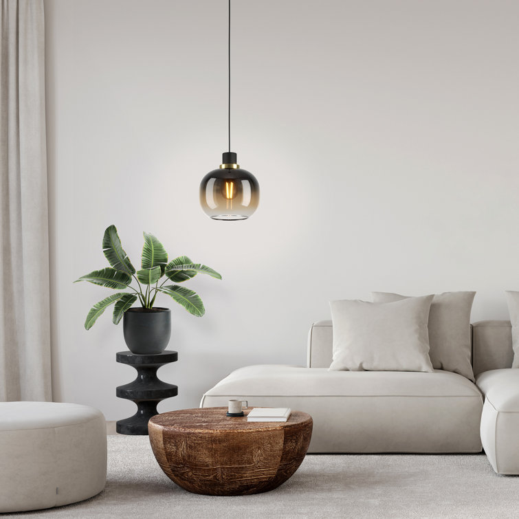 Amber Glass and Black Metal Single Pendant Light