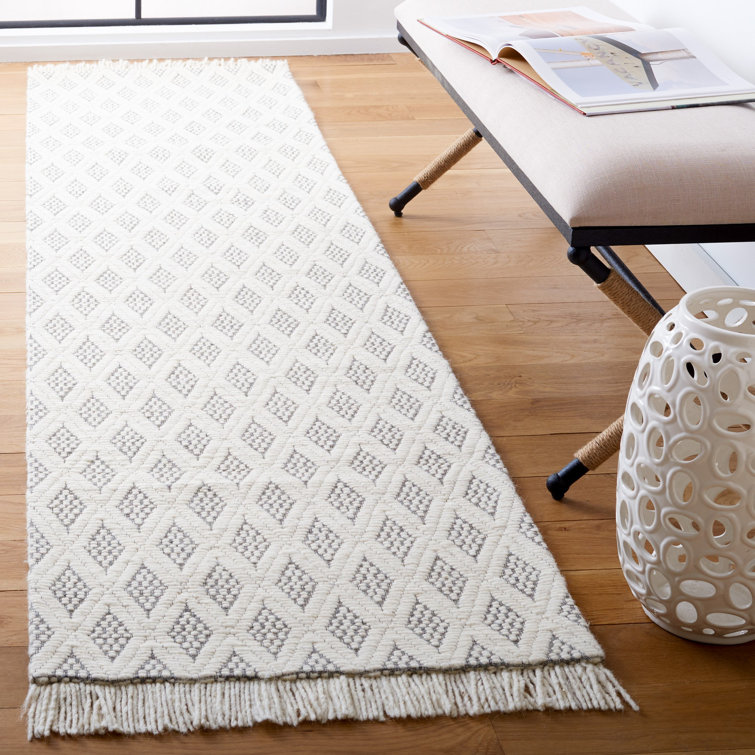 Handmade Ivory and Grey Wool Rectangular Area Rug 3' x 5'