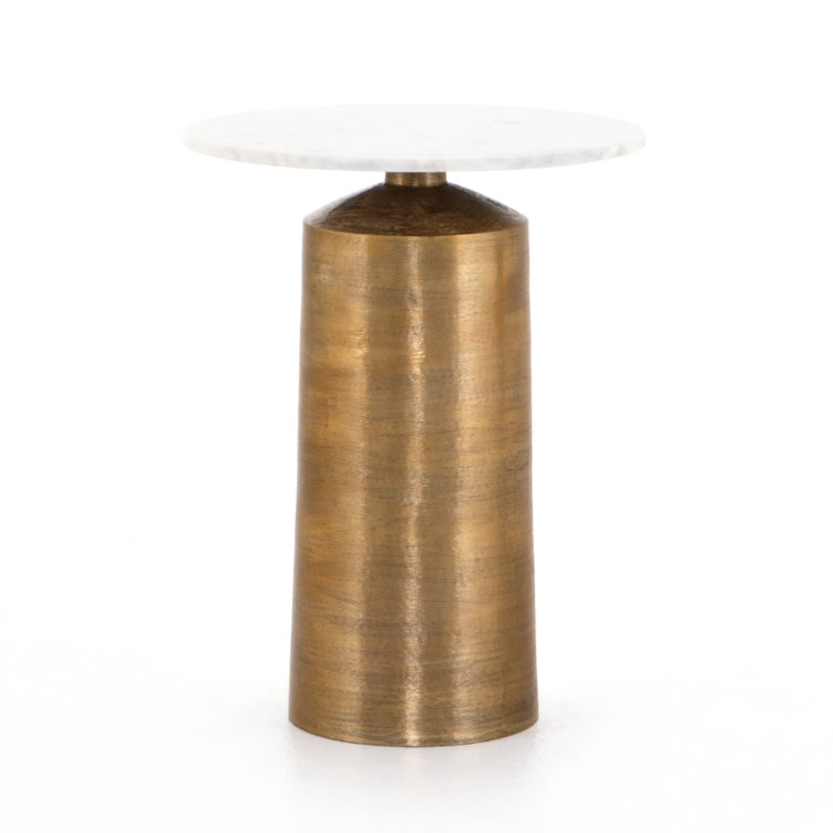 Delune Polished White Marble and Brushed Brass Nightstand