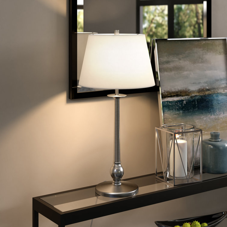 Brushed Nickel Metal Table Lamp with White Empire Shade