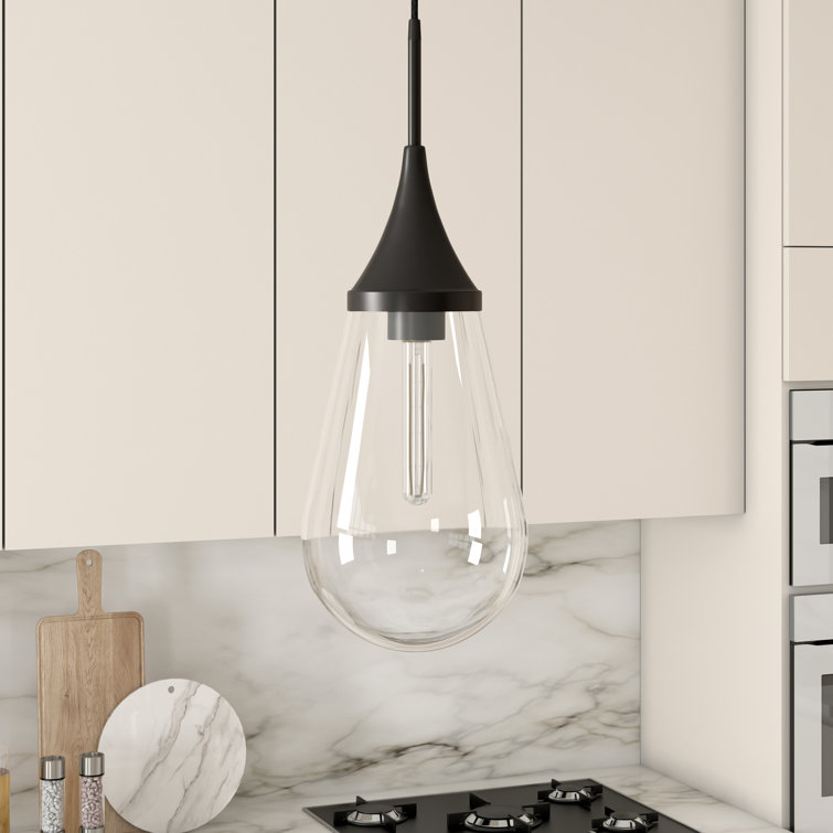 Blackened Bronze Teardrop Pendant Light with Clear Glass Shade