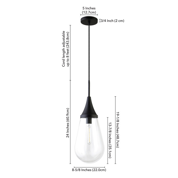 Blackened Bronze Teardrop Pendant Light with Clear Glass Shade