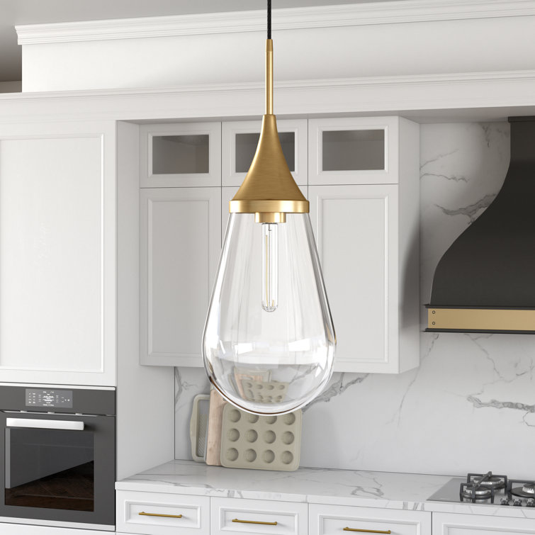 Brass and Clear Glass Teardrop Pendant Light