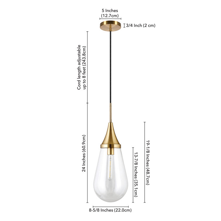 Gold and Clear Glass Teardrop Pendant Light