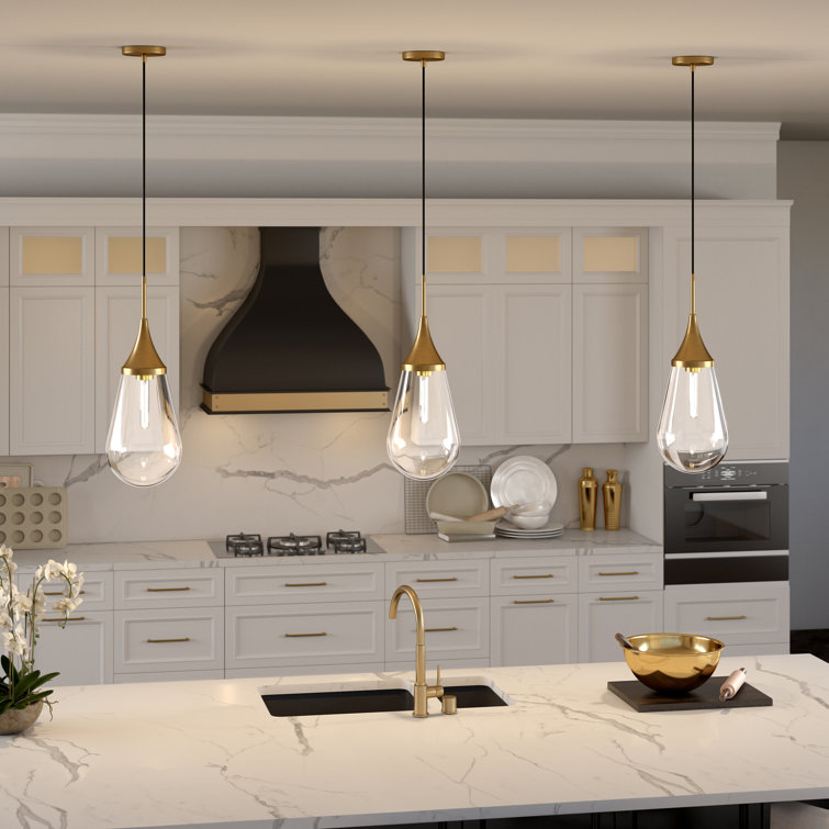 Brass and Clear Glass Teardrop Pendant Light