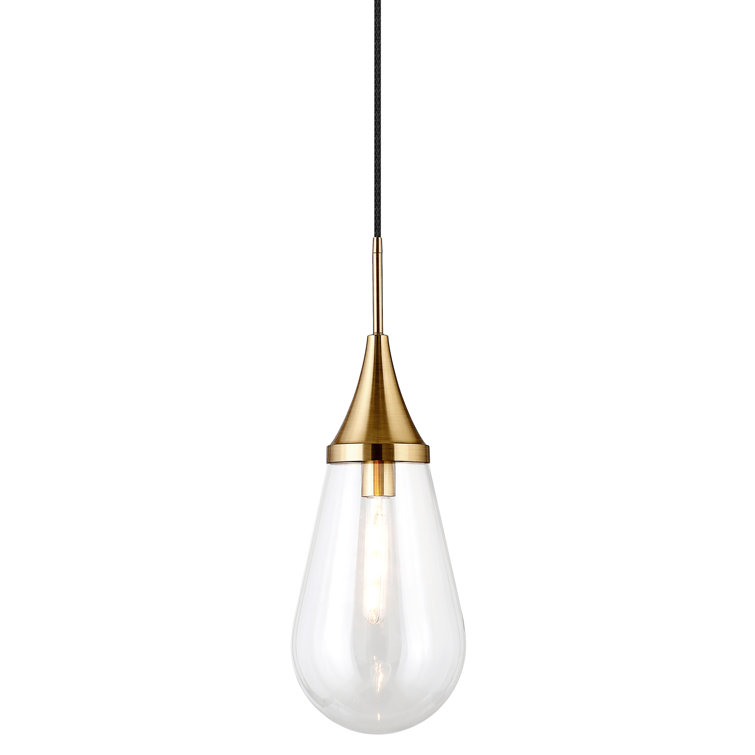 Brass and Clear Glass Teardrop Pendant Light