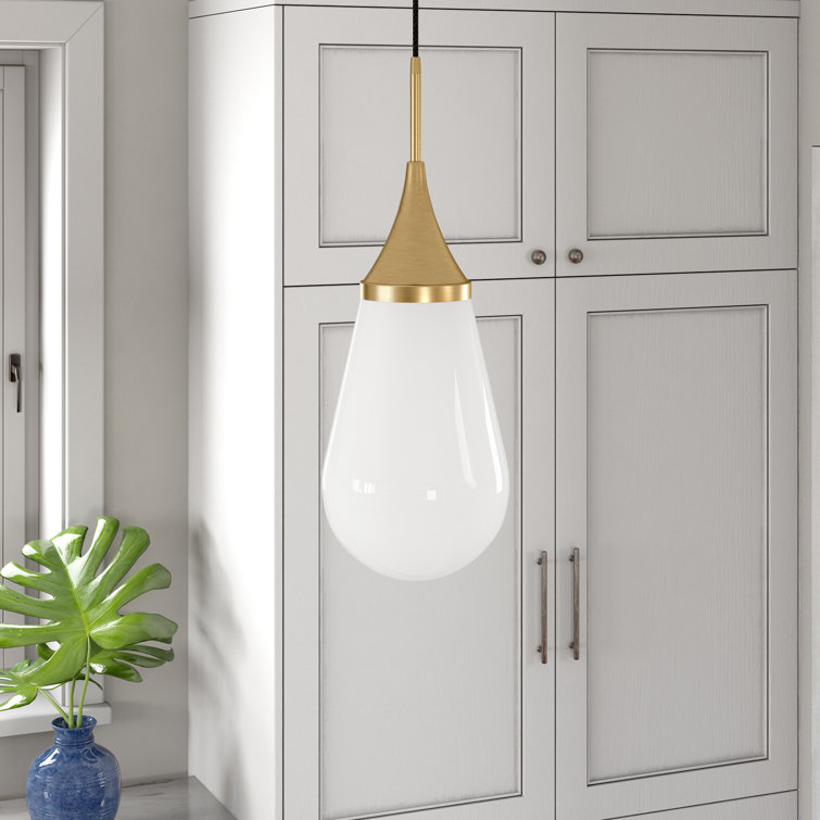 Gold and White Teardrop Glass Pendant Light
