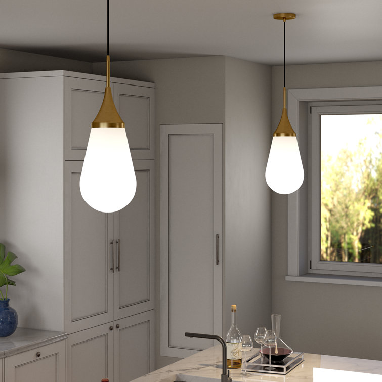 Gold and White Teardrop Glass Pendant Light