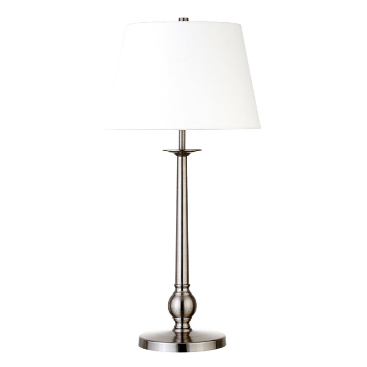 Brushed Nickel Metal Table Lamp with White Empire Shade