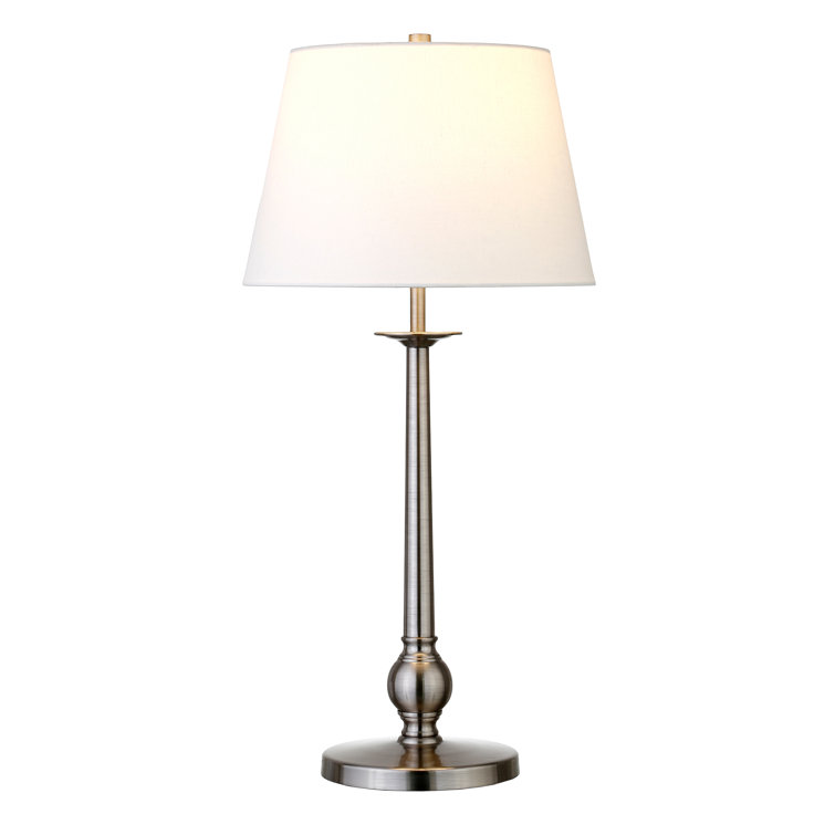 Brushed Nickel Metal Table Lamp with White Empire Shade