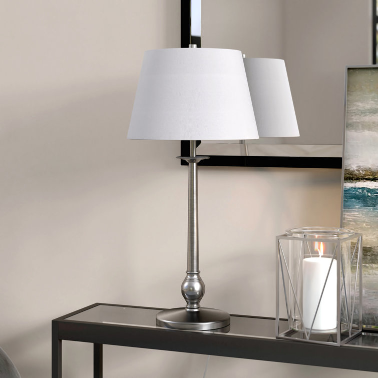 Brushed Nickel Metal Table Lamp with White Empire Shade