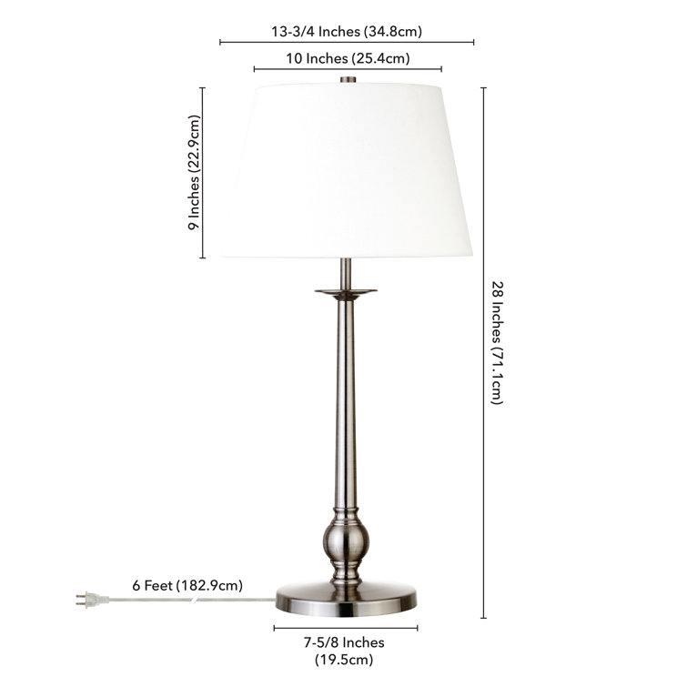 Brushed Nickel Metal Table Lamp with White Empire Shade