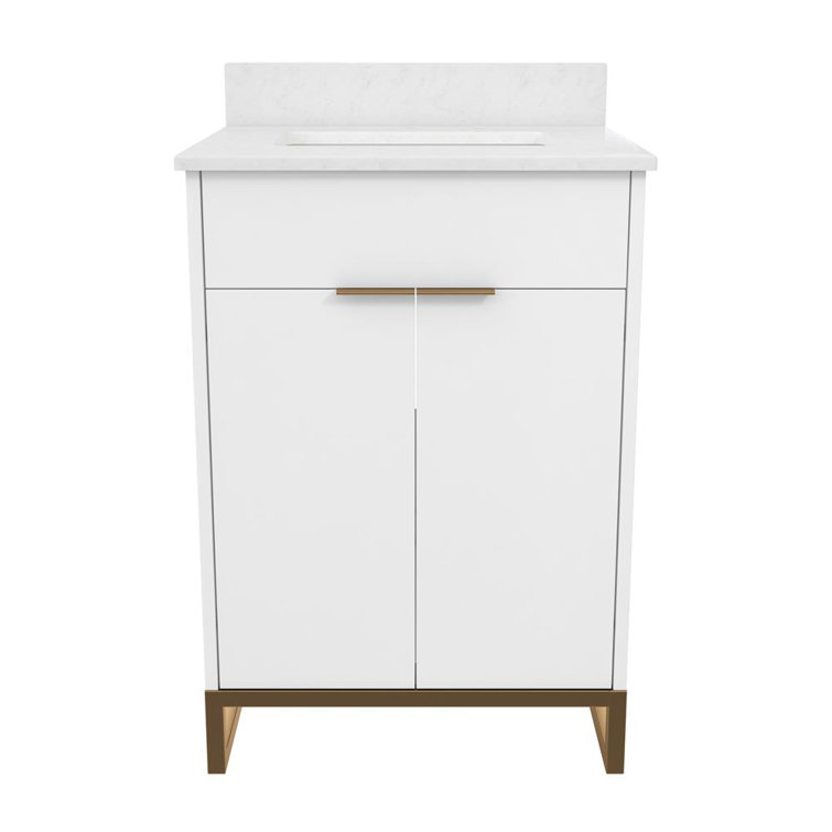 Leona 24" White and Gold Freestanding Bathroom Vanity