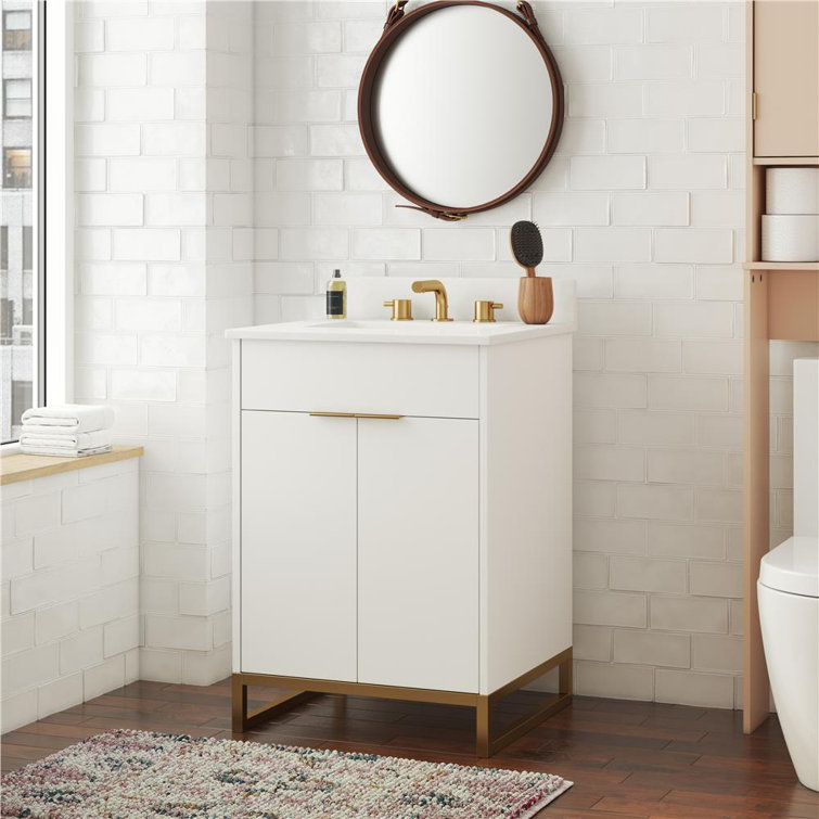 Leona 24" White and Gold Freestanding Bathroom Vanity