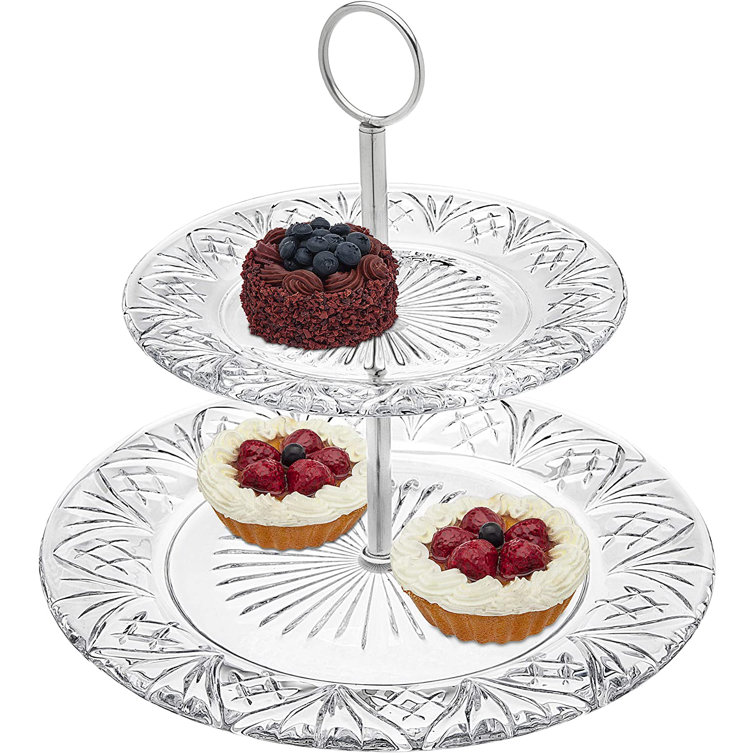 Elegant Dublin Polished Crystal 2-Tiered Round Serving Stand