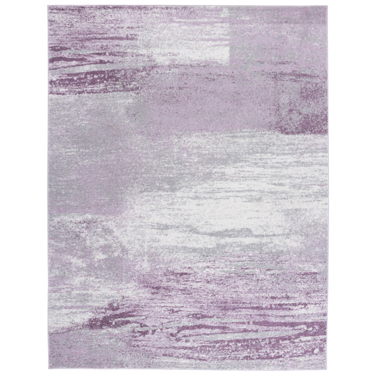 Grey and Purple Abstract Synthetic Area Rug, 10' x 14'