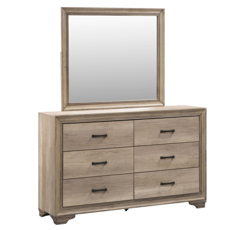 Sandstone Finish Dresser with Beveled Mirror and Dovetail Drawers
