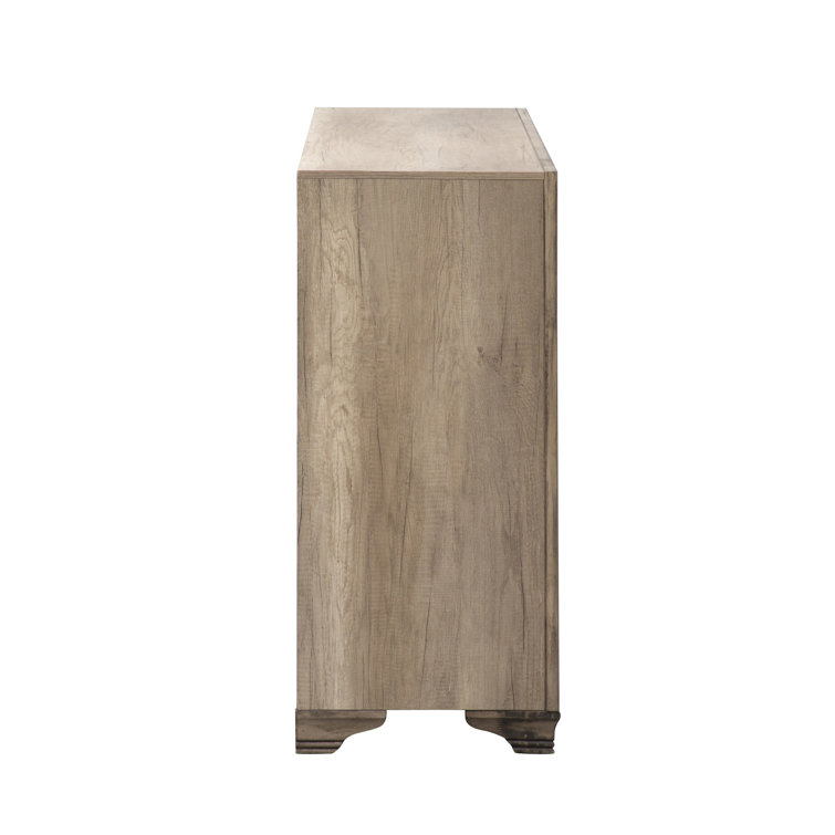Sandstone Finish King Upholstered Bed with Dresser and Mirror