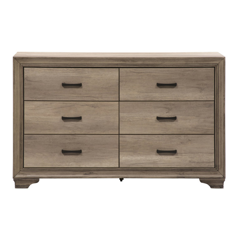 Sandstone Finish King Upholstered Bed with Dresser and Mirror