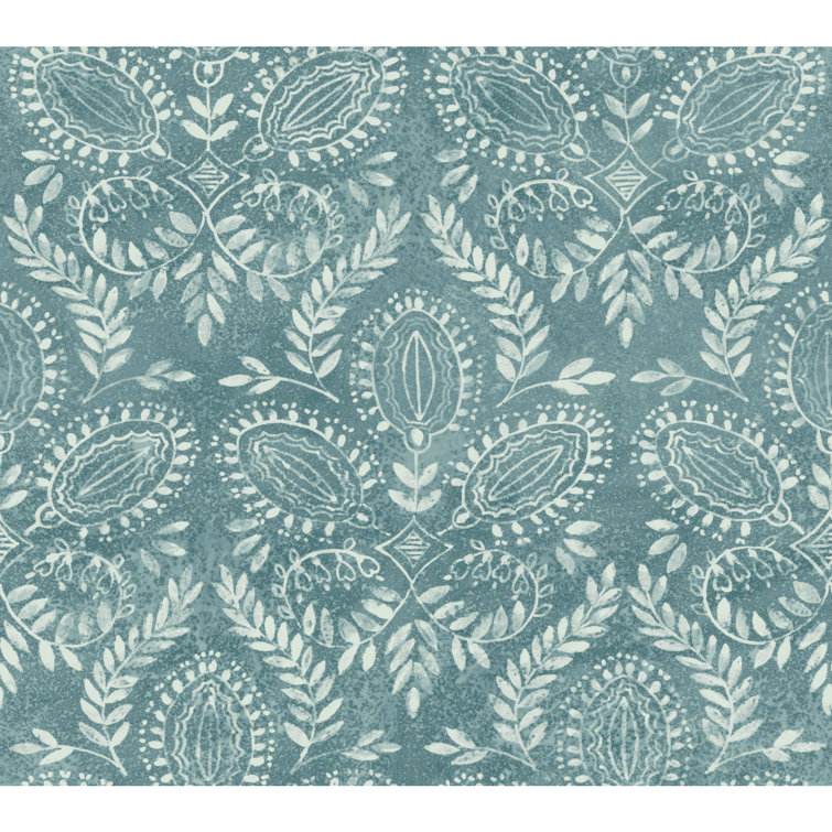 Teal Damask Nonwoven Removable Wallpaper Roll