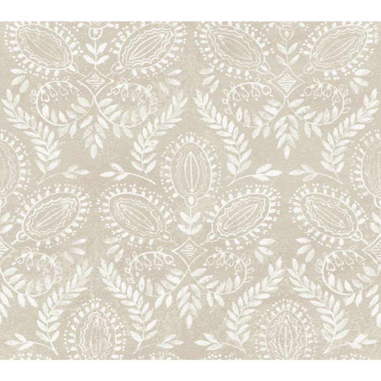Off White Laurel Damask Washable Wallpaper Roll