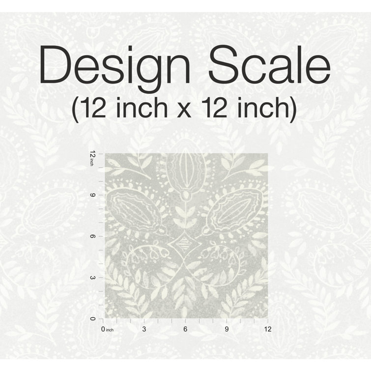 Gray and Off-White Damask Nonwoven Wallpaper