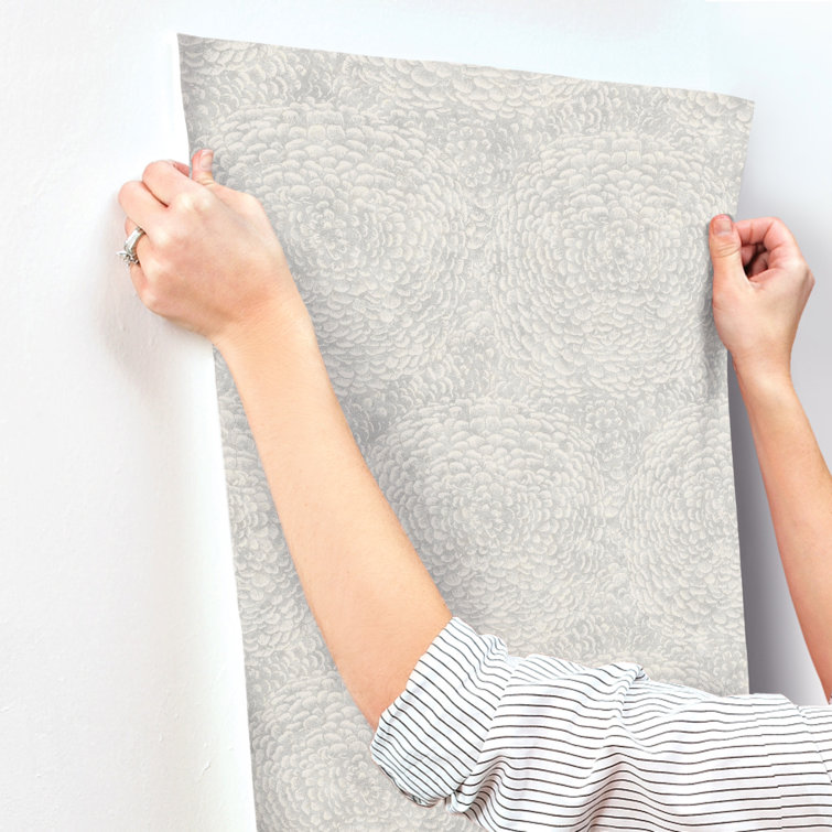 Gray Floral Pattern Nonwoven Removable Wallpaper
