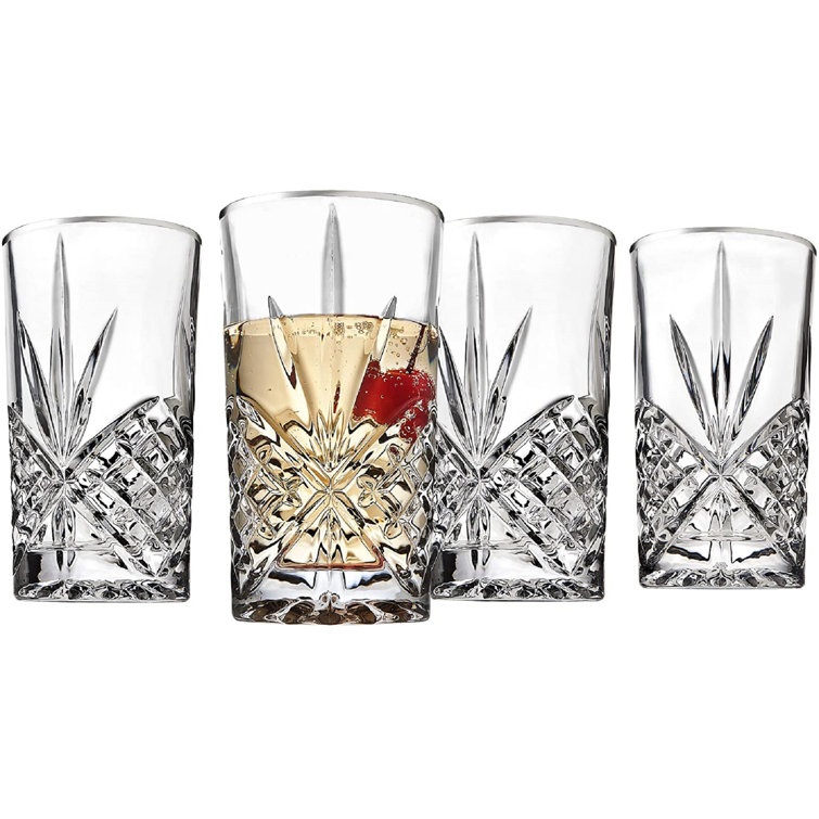 Handmade Crystalized Platinum Rim Stemless Highball Glass Set