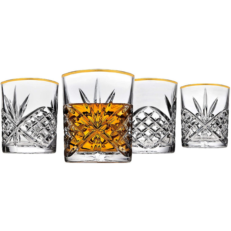 Godinger 8oz Crystal Whiskey Glasses with Gold Rim, Set of 4