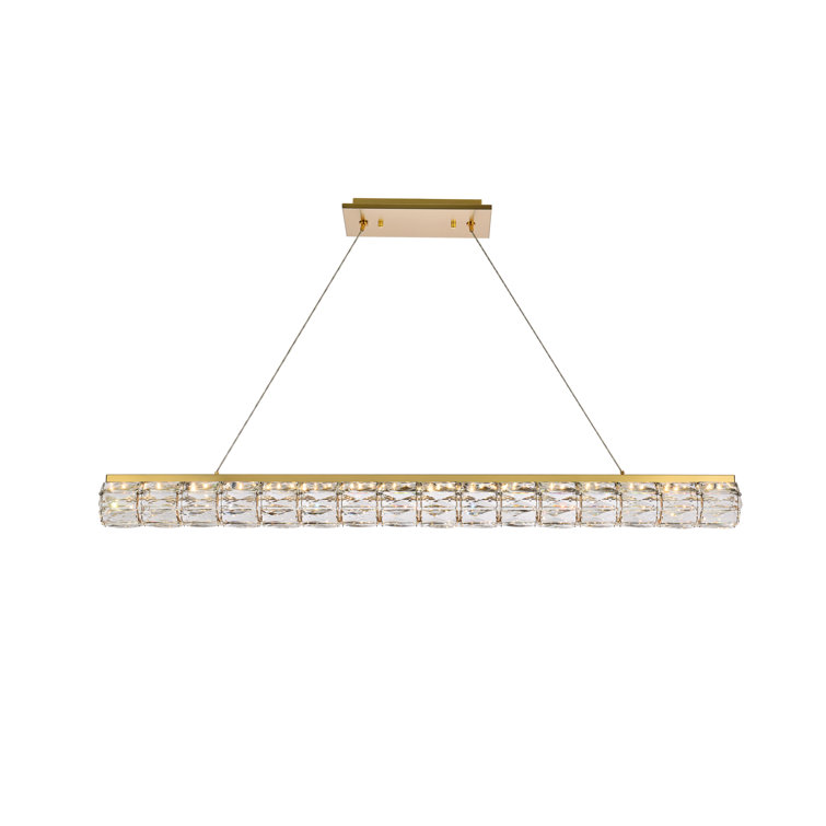 Gold and Clear Crystal LED Linear Pendant Light