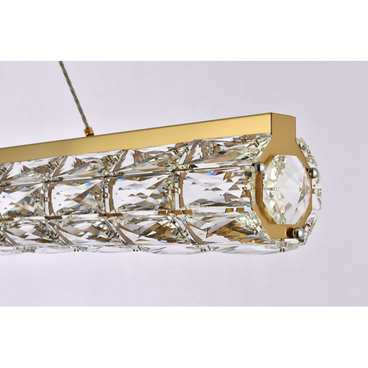 Gold and Clear Crystal LED Linear Pendant Light