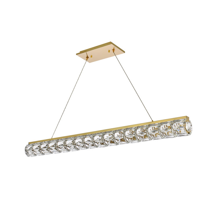 Gold and Clear Crystal LED Linear Pendant Light