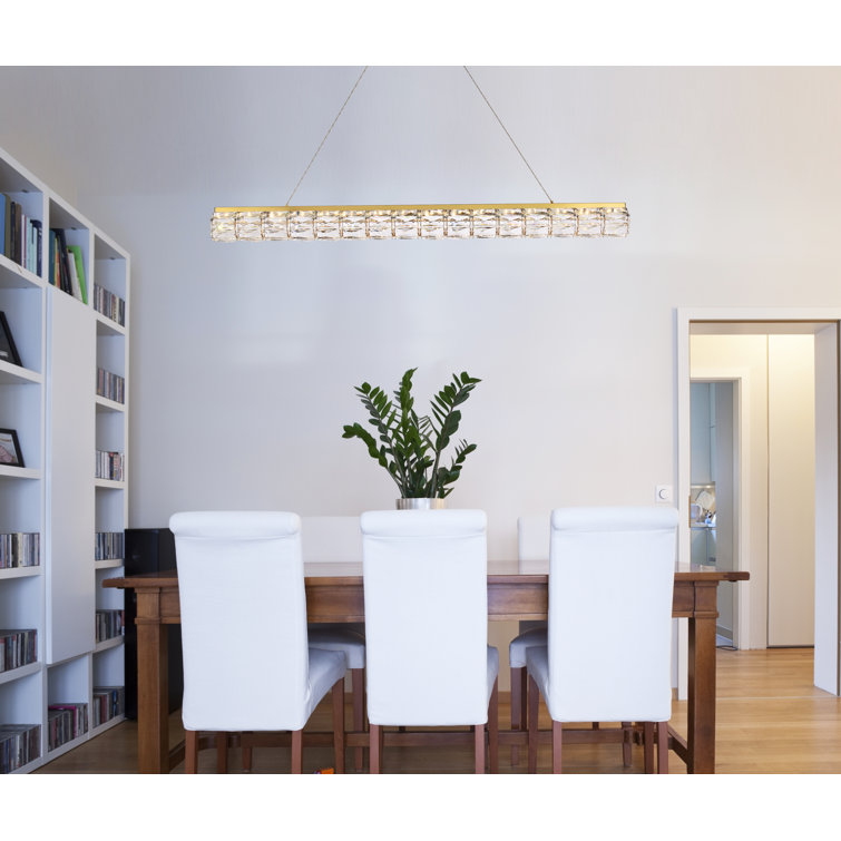 Gold and Clear Crystal LED Linear Pendant Light