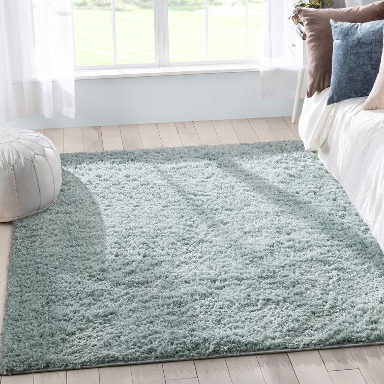 Seafoam Green Rectangular Shag Synthetic Area Rug 5' x 7'