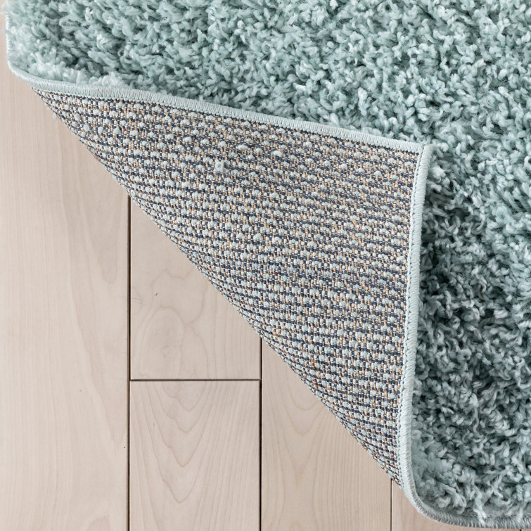 Seafoam Green Rectangular Shag Synthetic Area Rug 5' x 7'
