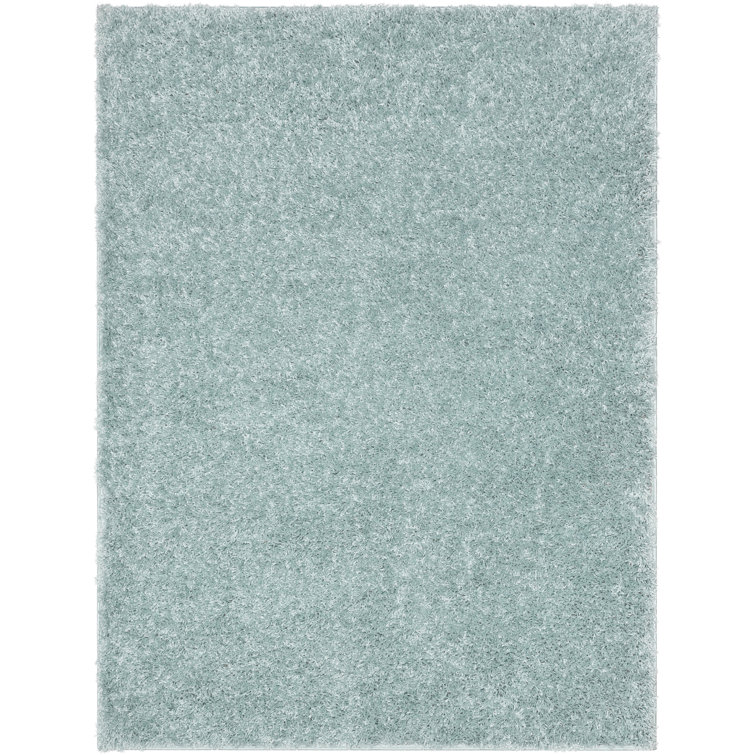 Seafoam Green Rectangular Shag Synthetic Area Rug 5' x 7'