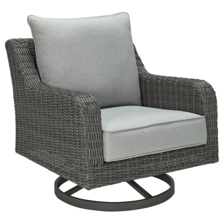 Gray Wicker Swivel Dining Chair with Cushions