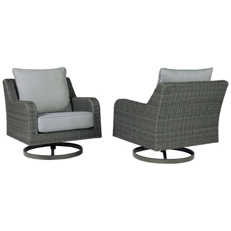 Gray Wicker Swivel Dining Chair with Cushions
