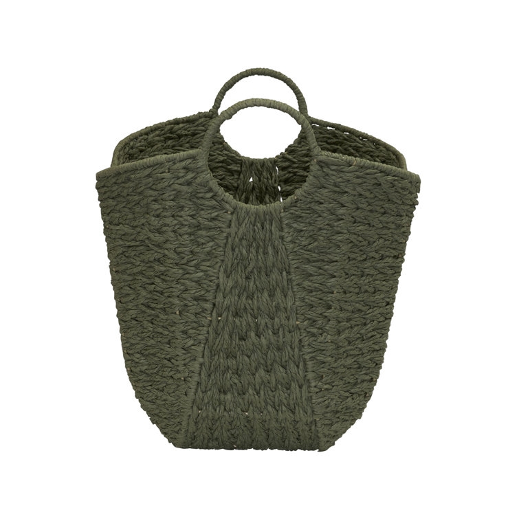 Olive Green Seagrass Oval Storage Basket with Wire Handles