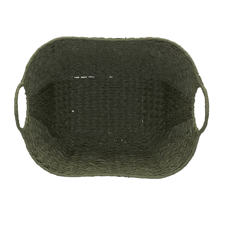 Olive Green Seagrass Oval Storage Basket with Wire Handles
