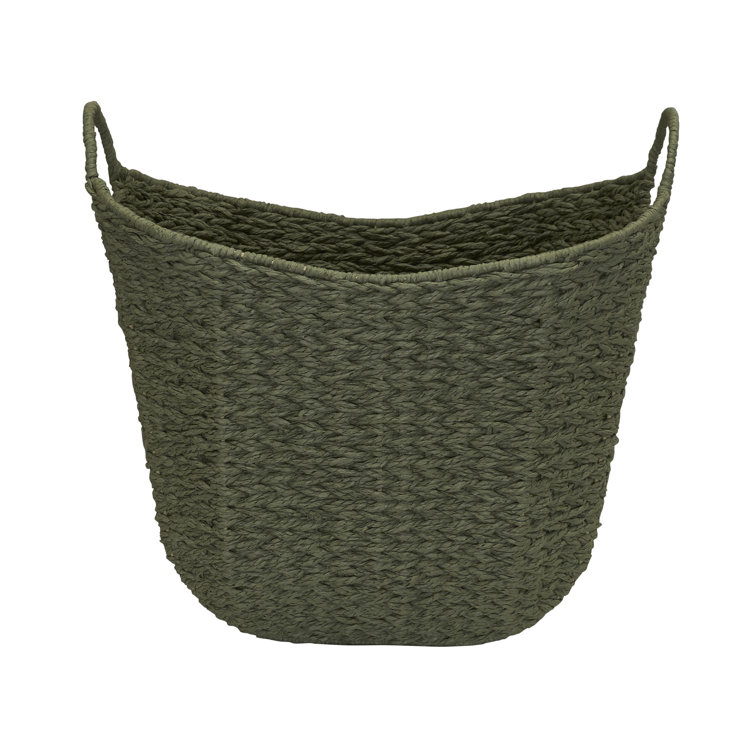 Olive Green Seagrass Oval Storage Basket with Wire Handles