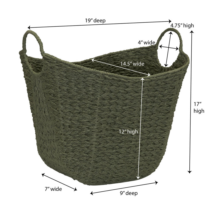 Olive Green Seagrass Oval Storage Basket with Wire Handles