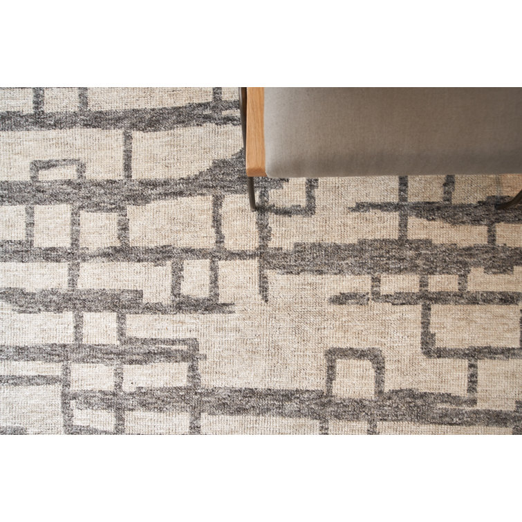 Gray Geometric Hand-Knotted Wool and Viscose Rug, 8' x 10'
