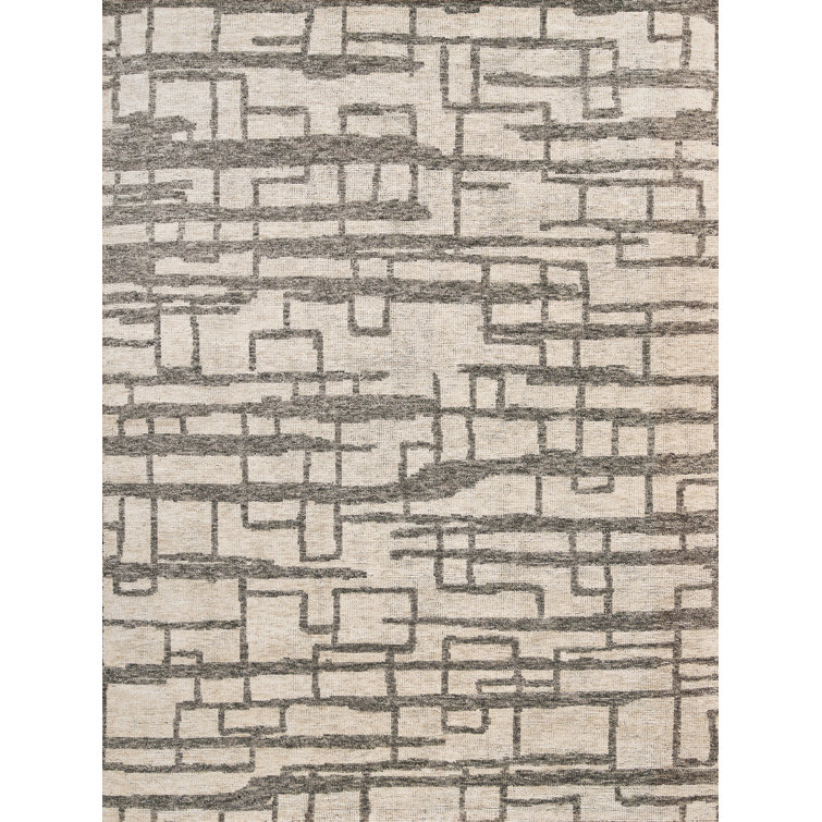 Gray Geometric Hand-Knotted Wool and Viscose Rug, 8' x 10'
